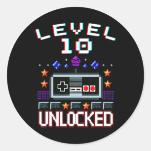 Sticker Rond Anniversaire Garçon Niveau 10 Déverrouillé Jeu Vid