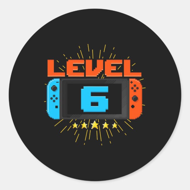 Sticker Rond Anniversaire Garçon Niveau 6 Jeu vidéo déverrouill (Devant)