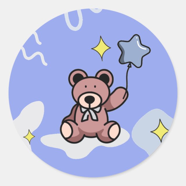 Sticker Rond Anniversaire Garçon Teddy Ours (Devant)