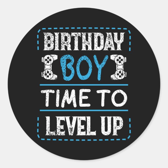 Sticker Rond Anniversaire Garçon Temps De Niveau Up Video Gamer (Devant)