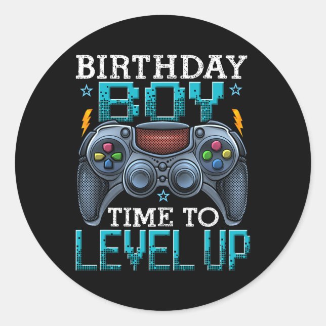 Sticker Rond Anniversaire Garçon Temps De Niveau Up Video Jeu A (Devant)