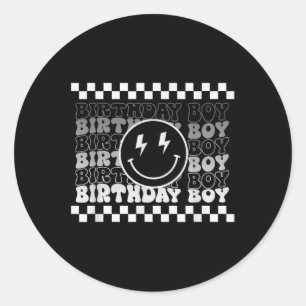 Sticker Rond Anniversaire Garçons Sourire Super Visage À damier