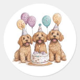 Sticker Rond Anniversaire Goldendoodle Chiens Anniversaire Gâte
