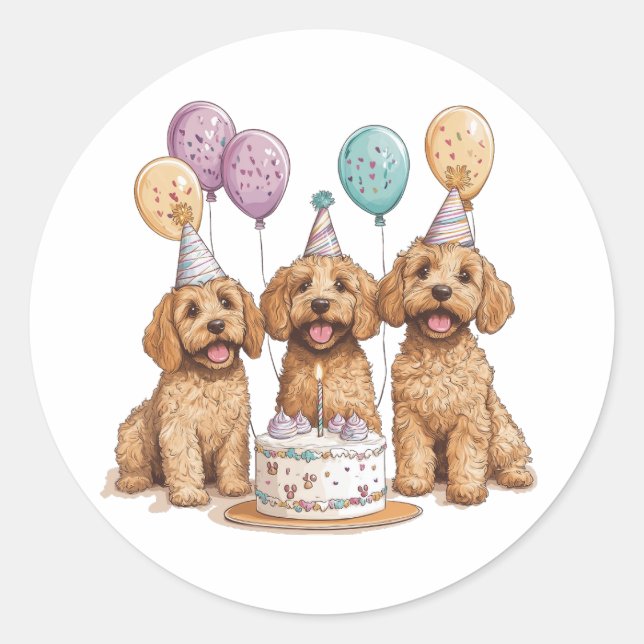 Sticker Rond Anniversaire Goldendoodle Chiens Anniversaire Gâte (Devant)