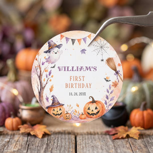 Sticker Rond Anniversaire Halloween Citrouille Effrayante