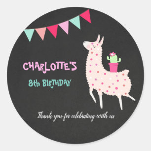 Sticker Rond anniversaire lama mignon tableau craie fête alpaga