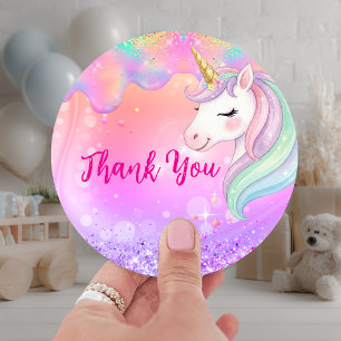 Sticker Rond Anniversaire licorne rose aqua mignon