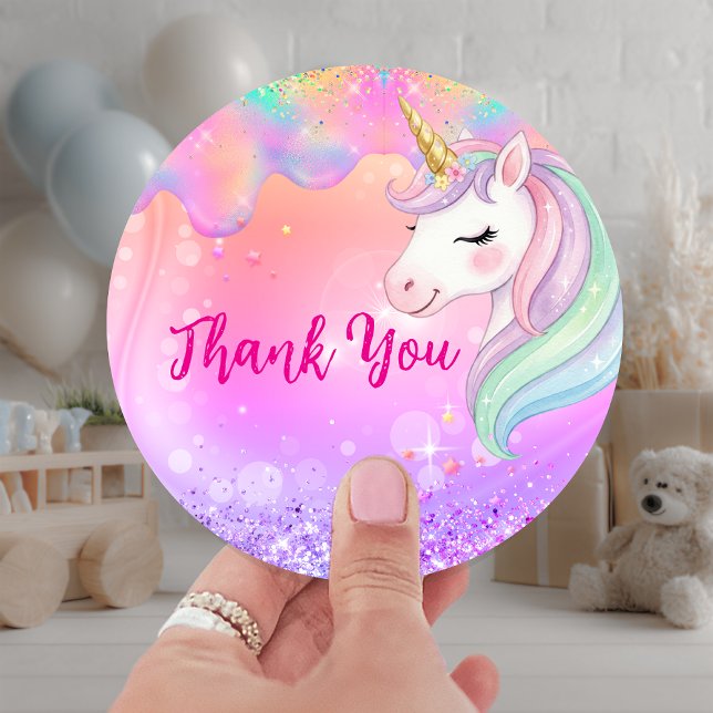 Sticker Rond Anniversaire licorne rose aqua mignon (Créateur téléchargé)