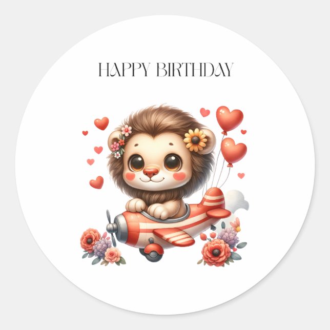 Sticker Rond Anniversaire Lion Pilote (Devant)