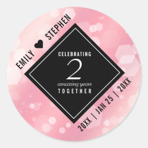 Sticker Rond Anniversaire Mariage élégant du 2e Rose Quartz