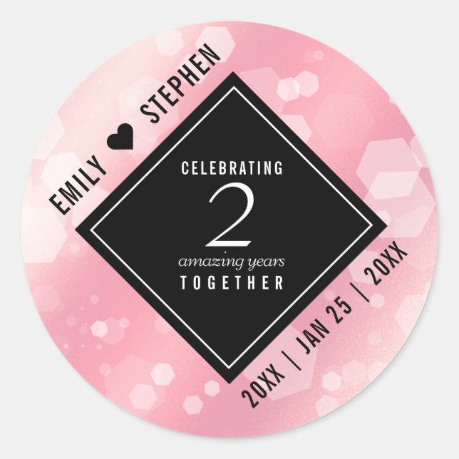 Sticker Rond Anniversaire Mariage élégant du 2e Rose Quartz (Devant)