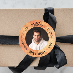 Sticker Rond Anniversaire marron terracotta photo homme mythe l
