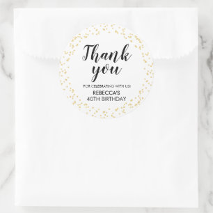 Sticker Rond Anniversaire Merci Gold Faux Foil Confetti