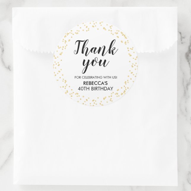 Sticker Rond Anniversaire Merci Gold Faux Foil Confetti (Sac)