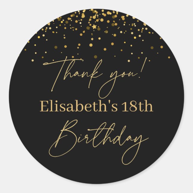 Sticker Rond Anniversaire Moderne Or & Noir  (Devant)
