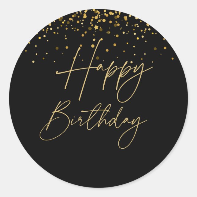 Sticker Rond Anniversaire Moderne Or & Noir  (Devant)