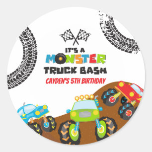 Sticker Rond Anniversaire Monster Trucks