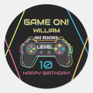 Sticker Rond Anniversaire Néon de Jeu Vidéo pour Adolescent Jou