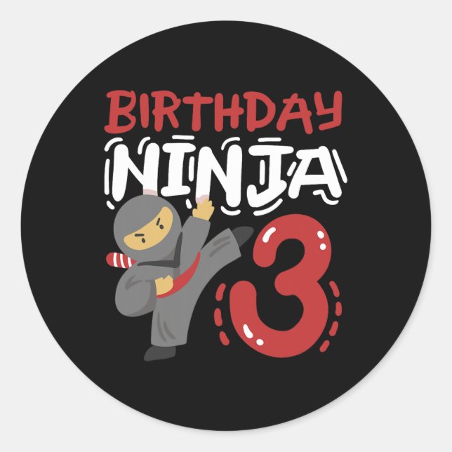 Sticker Rond Anniversaire Ninja 3 Anniversaire Karaté Enfants 3 (Devant)