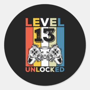 Sticker Rond Anniversaire Niveau 13 Débloqué 13 Vintage Gaming