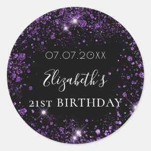 Sticker Rond Anniversaire noir pourpre parties scintillant nom 