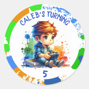 Sticker Rond Anniversaire Nom et âge du garçon Personnalisé