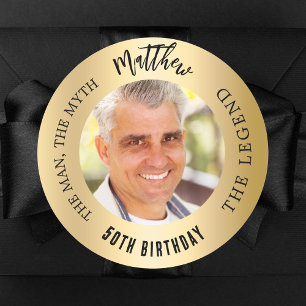 Sticker Rond Anniversaire or photo homme mythe légende