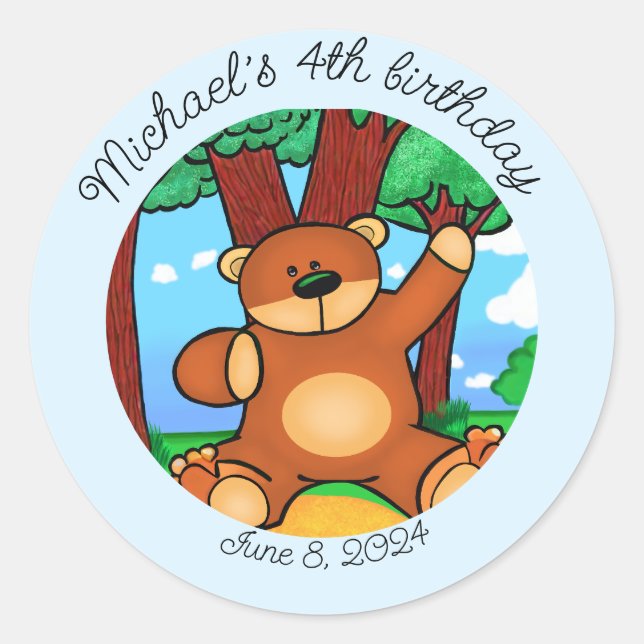 Sticker Rond Anniversaire ours en prairie  (Devant)