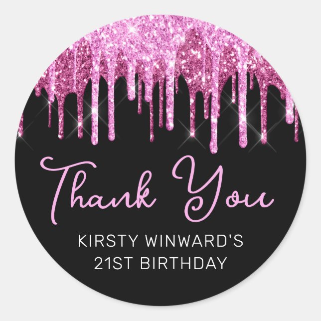 Sticker Rond Anniversaire Paillettes Rose Chaud (Devant)