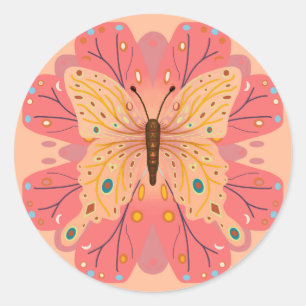 Sticker Rond Anniversaire Papillon Rose et Pêche
