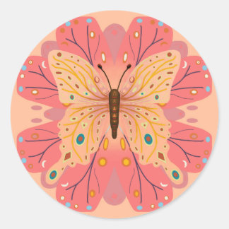 Sticker Rond Anniversaire Papillon Rose et Pêche