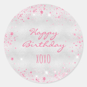 Sticker Rond Anniversaire parties scintillant rose argent embra