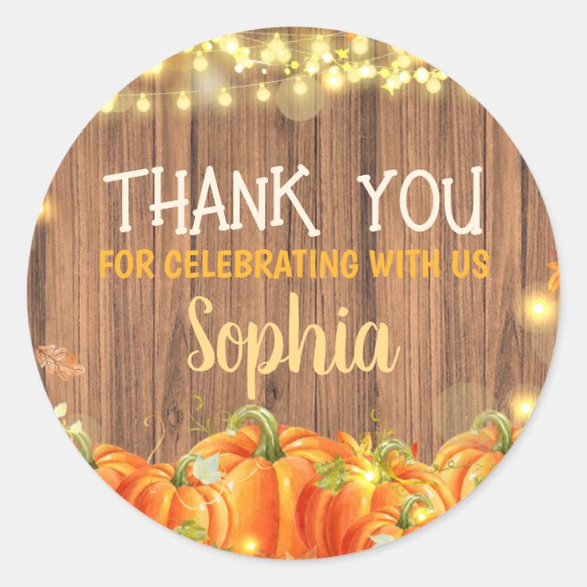 Sticker Rond Anniversaire Patch de Citrouille Rustique d'Automn (Devant)