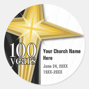 Sticker Rond Anniversaire personnalisable d'église de 100 ans