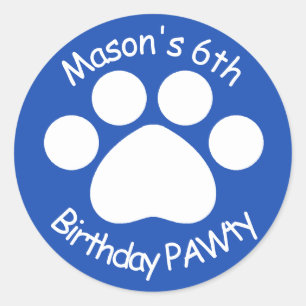 Sticker Rond Anniversaire personnalisable PAWty - bleu