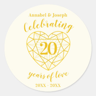 Sticker Rond Anniversaire personnalisé 20 ans diamant doré