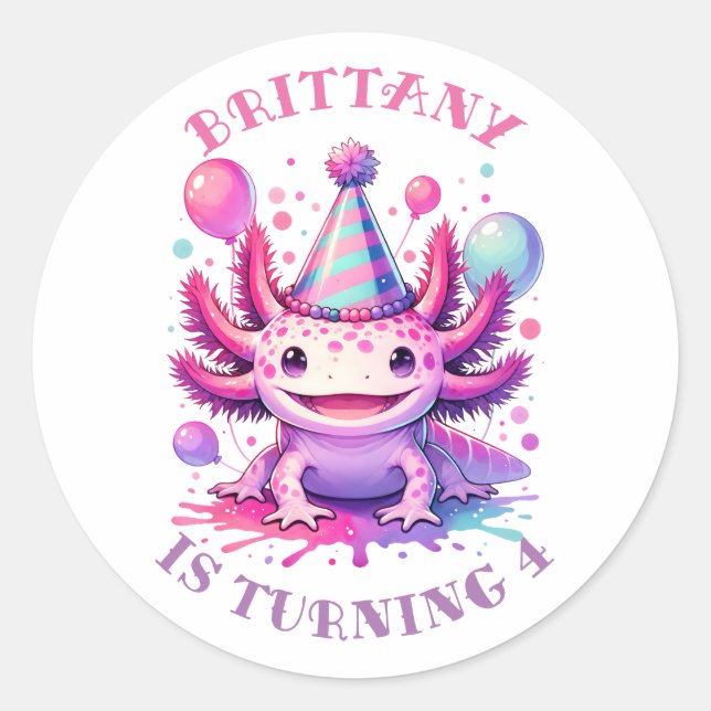 Sticker Rond Anniversaire personnalisé Axolotl (Devant)