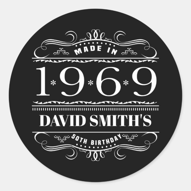 Sticker Rond Anniversaire Personnalisé De 1969 Pour Hommes (Devant)