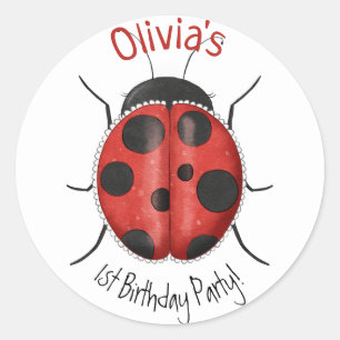 Sticker Rond Anniversaire personnalisé de 1 an de LadyBug Migno