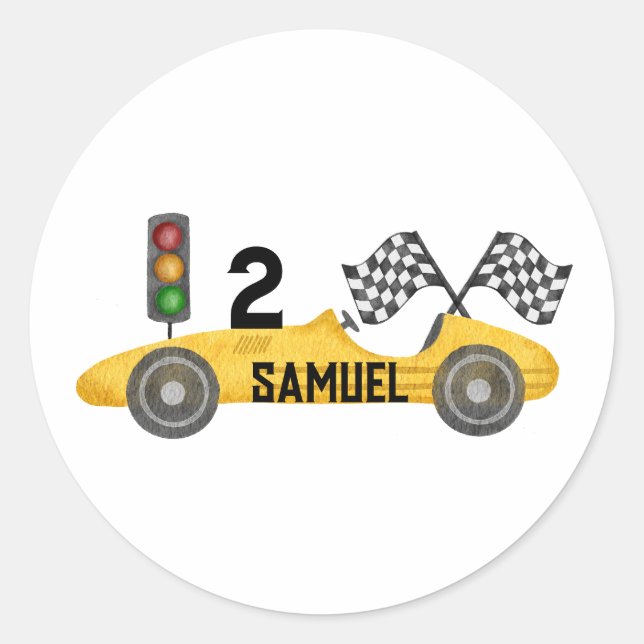 Sticker Rond Anniversaire personnalisé de Little Racer (Devant)