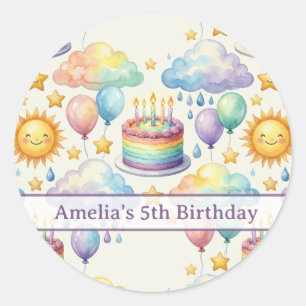 Sticker Rond Anniversaire personnalisé de nuage arc-en-ciel
