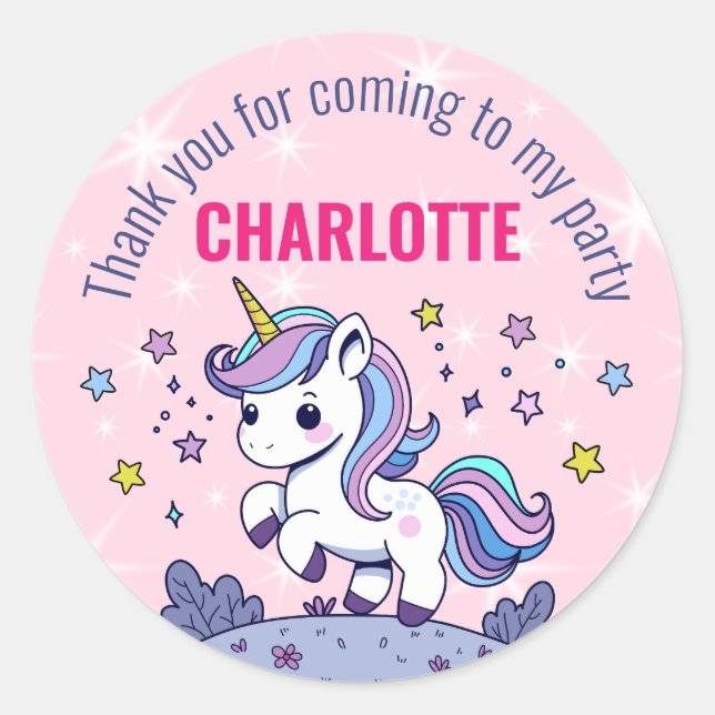 Sticker Rond Anniversaire Personnalisé Magique Unicorn Merci (Devant)