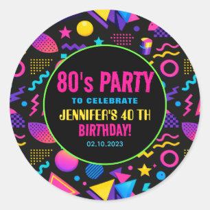Sticker Rond Anniversaire personnalisé néon rétro 80’s - Amusan