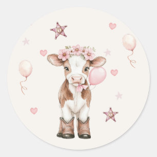 Sticker Rond Anniversaire Pink Cowgirl   Thème Ferme 1er 