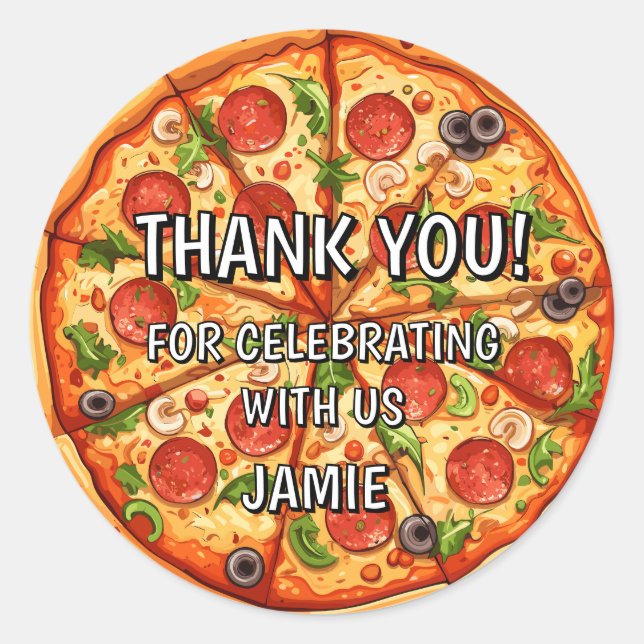 Sticker Rond Anniversaire Pizza Premier Anniversaire (Devant)