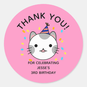 Sticker Rond Anniversaire Polka Dot Cat Merci
