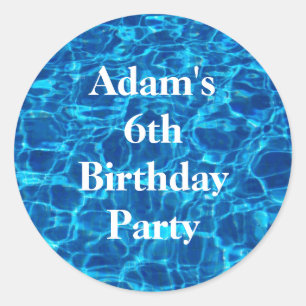 Sticker Rond Anniversaire Pool Party Blue Water Nom personnalis