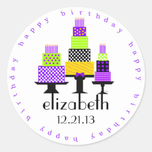 Sticker Rond Anniversaire pourpre de gâteaux d'anniversaire