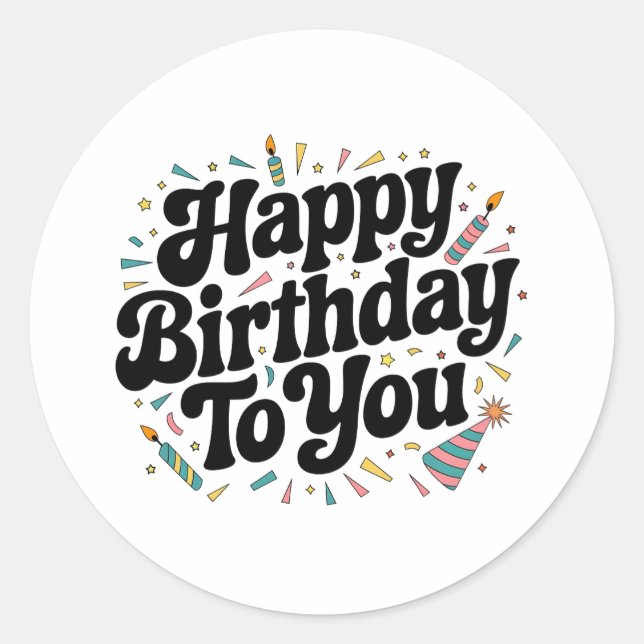 Sticker Rond Anniversaire Rétro Confettis (Devant)