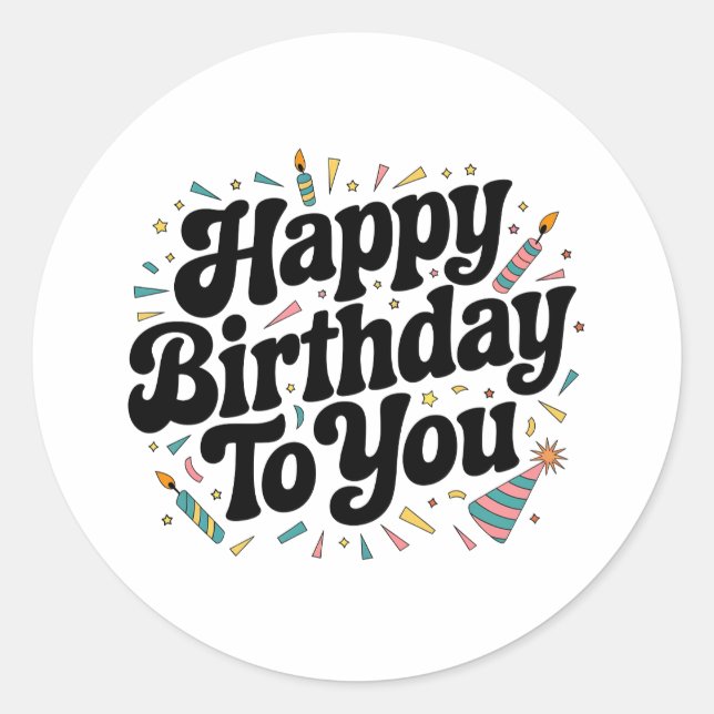 Sticker Rond Anniversaire Rétro Confettis (Devant)